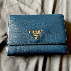 Prada blue saffiano leather wallet small with change section